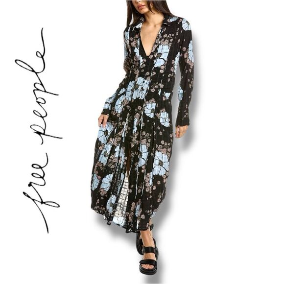 Free People Women’s Back it At Black Floral Maxi Dress in the Size Medium - Picture 4 of 8
